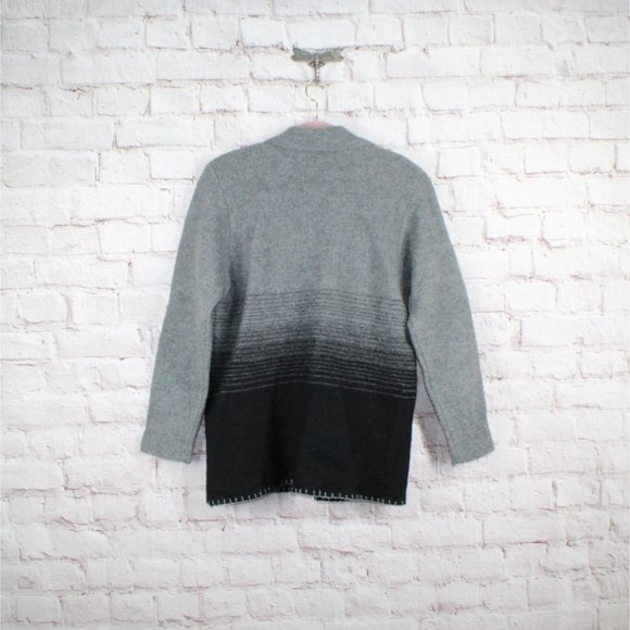 Vintage! Lisa International Gray Black Button Down Boiled Wool Sweater Size M - Picture 6 of 6
